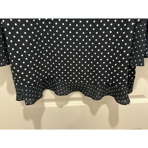 Talbots Top XL Black White Polka Dots 1/2 Sleeve With Flutter Hem - Picture 4 of 10